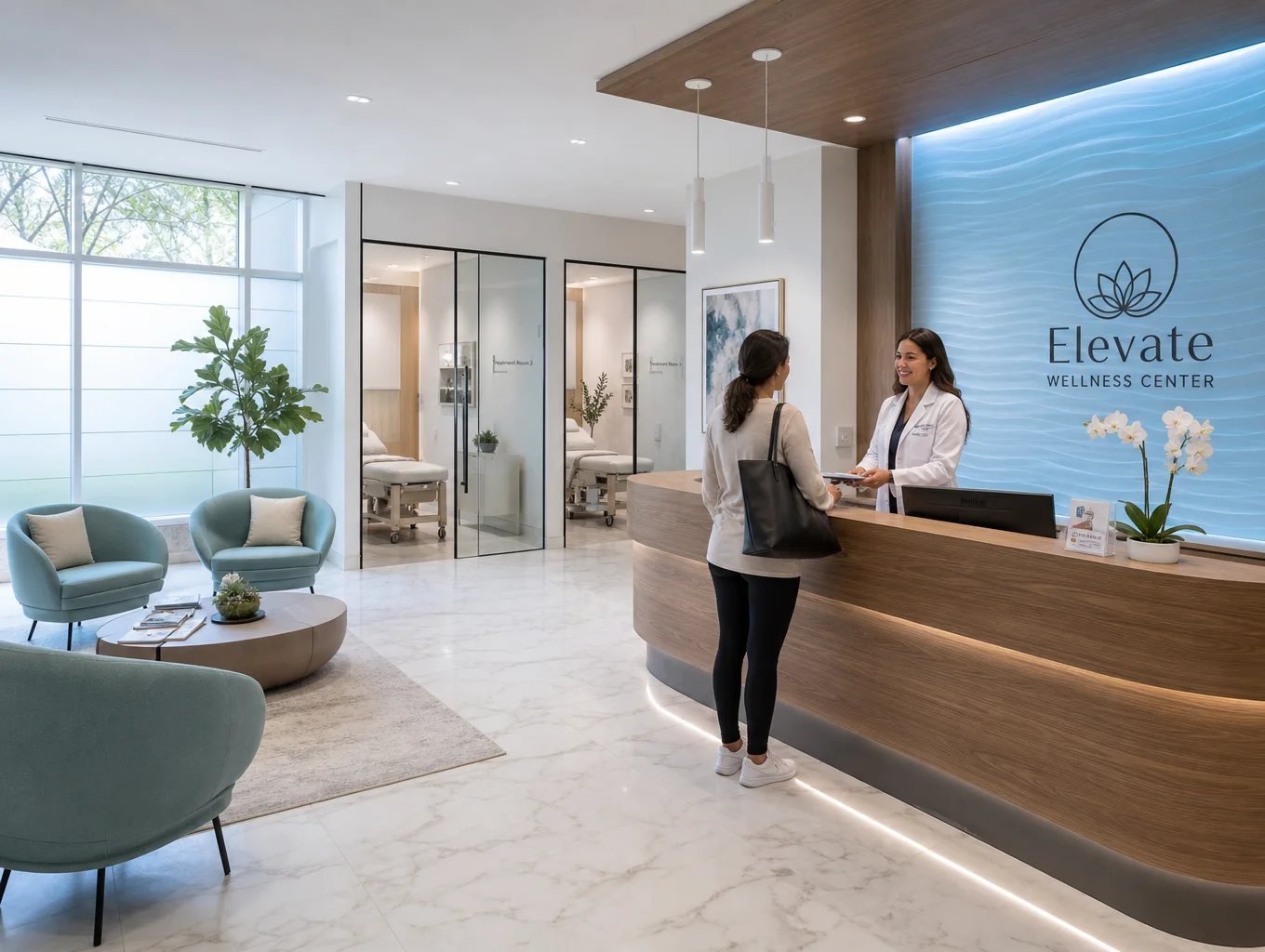 Sophisticated functional and integrative medicine practice suite with modern diagnostic tools and restorative clinic aesthetic