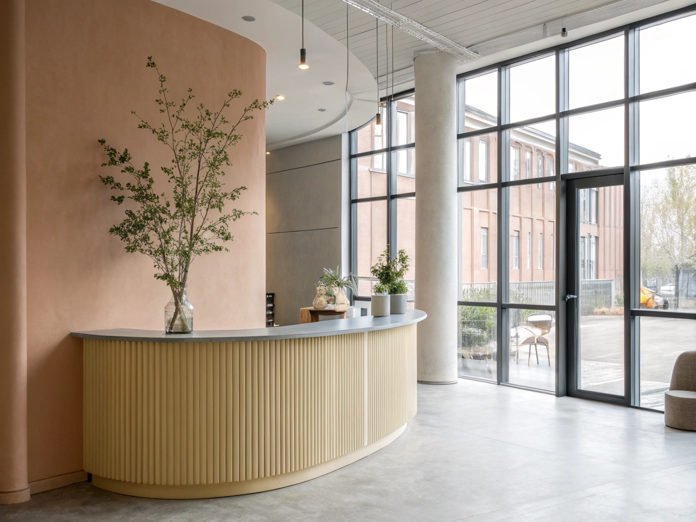 Modern serene integrative wellness clinic reception and consulting practice